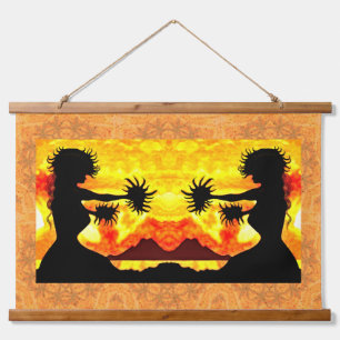 Hula Girls Wandteppich Mit Holzrahmen