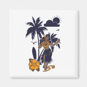 Hula Hawaiian Girl Vintag Graphic Magnet