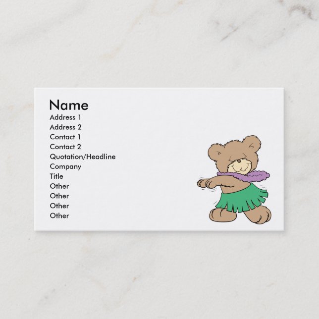 Hula-hawaiian Urlaub niedlich Teddy Bärendesign Visitenkarte (Vorderseite)