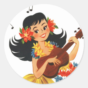 Hula Hula Girl Runder Aufkleber