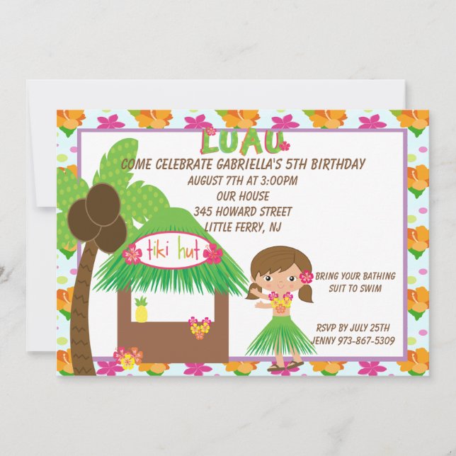 Hula Mädchen an der Tiki Einladung (Vorderseite)