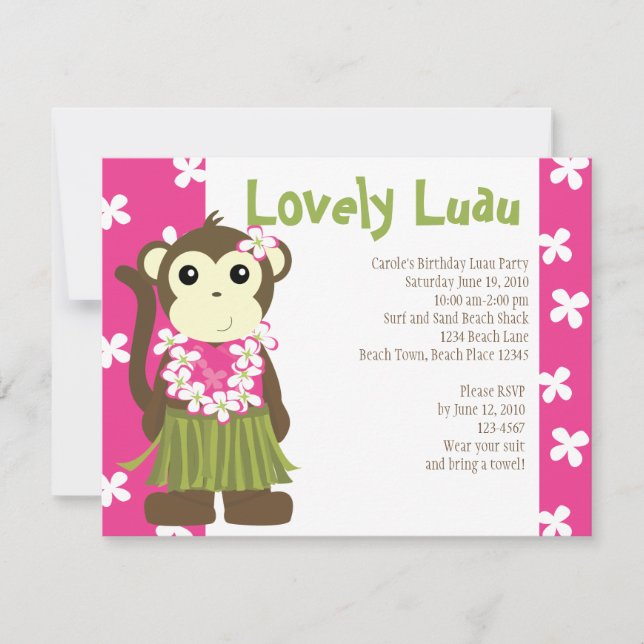 Hula Monkey Einladung (Vorderseite)