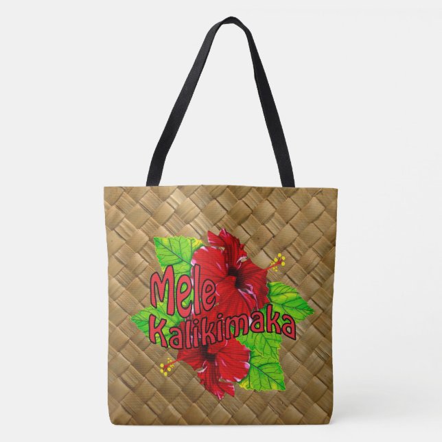 Hula rote Hibiskus Mele Kalikimaka Tasche (Vorderseite)