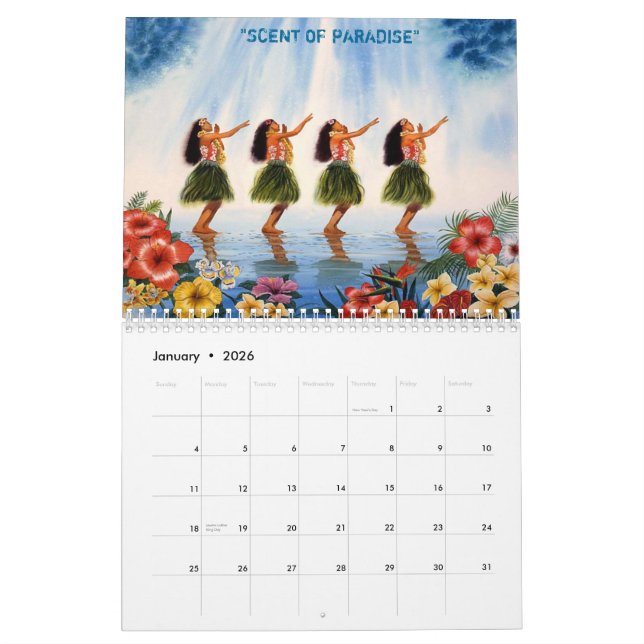 HULA TÄNZER MIT FLOWERS-OVAL JPEC, HAWAII KALENDER (Jan 2026)