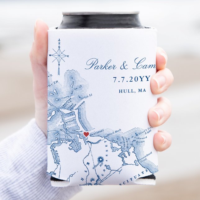 Hull Massachusetts Gastgeschenk Hochzeit Drink Dosenkühler (Nantasket Beach Resort Coozie Wedding Favor Hull MA custom can cooler from Coastal Map Designs)