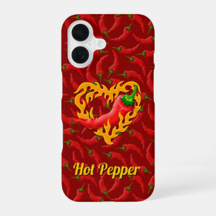 Hüllen für iPhone Chili Pepper mit Flammenherz 16 Hülle