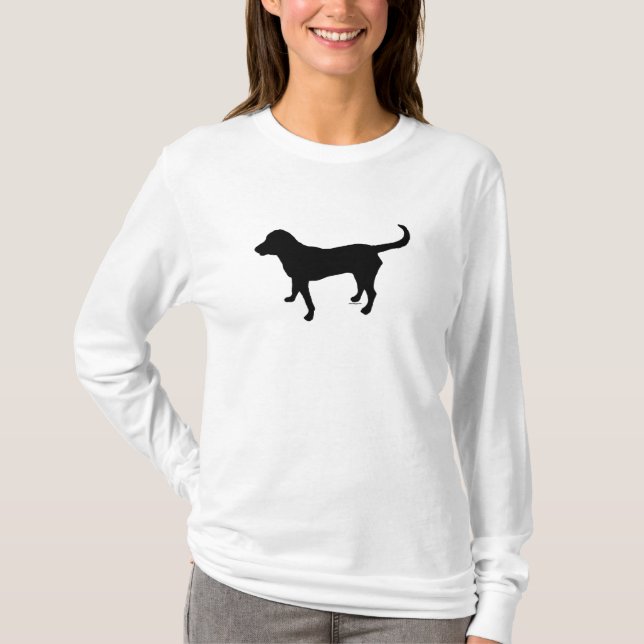 Hülsen-Shirtschwarz-Labrador-Silhouette der Frauen T-Shirt (Vorderseite)