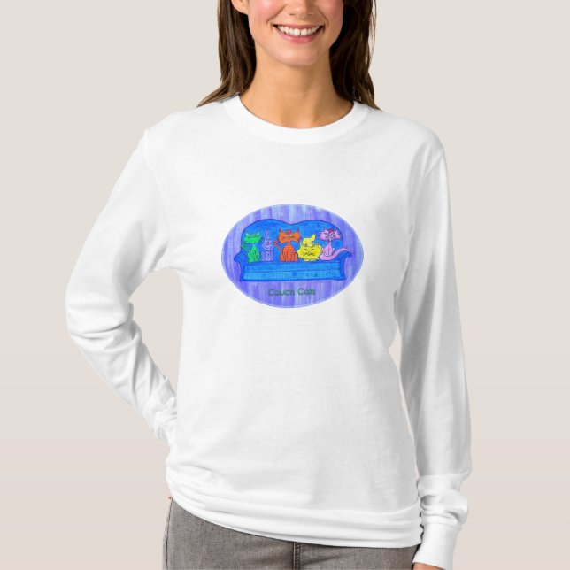 Hülsent-stück Couch-Katzen der Frauen lange T-Shirt (Vorderseite)