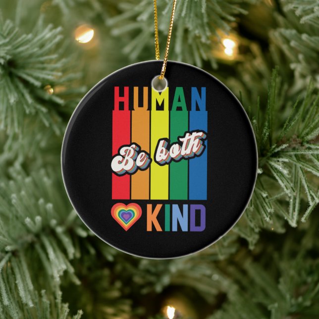Human | Be Kind | Rainbow | LGBTQ Keramik Ornament (Baum)