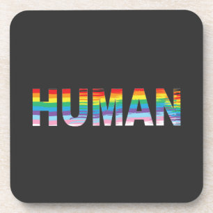 HUMAN LGBTQIA-Regenbogenflagge, Druckschreiben Getränkeuntersetzer