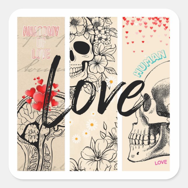 Human love quadratischer aufkleber (Vorderseite)