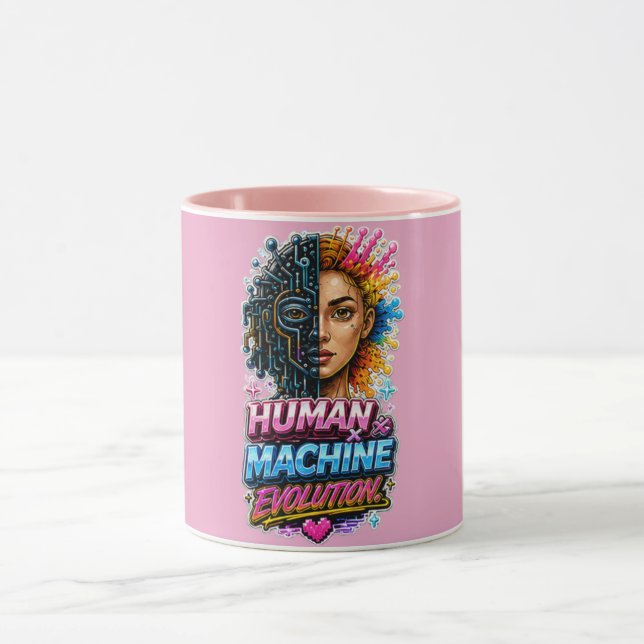 Human Machine Evolution Tasse – AI Kunst Kaffeetas (Zentrum)