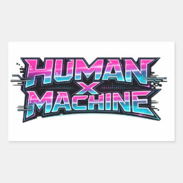 Human × Machine Futuristische Tech-Sticker Rechteckiger Aufkleber