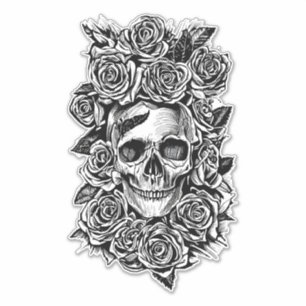 Human mans Skull Roses Goth Art Illustration    Aufkleber