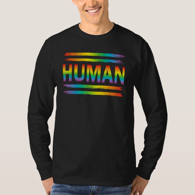 HUMAN Rainbow LGBT Flag Gay Pride Month Lesbian T-Shirt (Vorderseite)