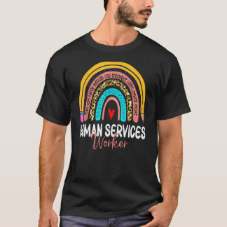 Human Services Worker Leopard Rainbow Healthcare D T-Shirt