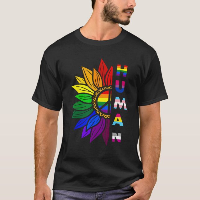 Human Sunflower Rainbow LGBT Flag Gay Pride Suppor T-Shirt (Vorderseite)