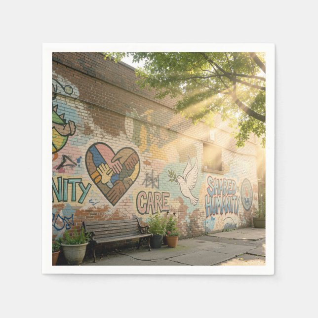 Humanity Symbolic Graffiti On Brick Wall Mural Serviette (Vorderseite)