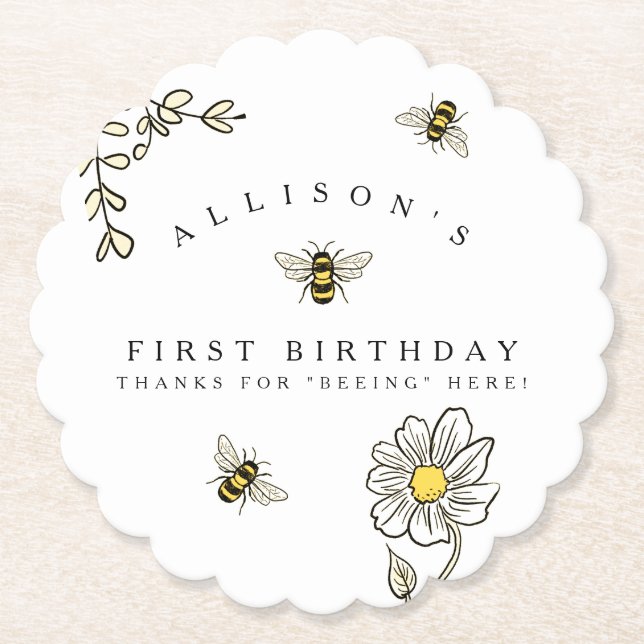 Humble Bee Birthday Party Custom Untersetzer (Vorderseite)