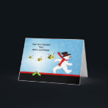 Humble Bee Christmas Grußkarte mit Snowman Feiertagskarte<br><div class="desc">KÖNNEN SIE DIE VORDERE UND INNERE VERSE dieser Weihnachtsgrüße-Karte mit der Abbildung von drei Hummeln,  die hinter einem wandernden Schneemann mit einem schwarzen Top-Hut fliegen.  BildCopyright Sheryl Kasper</div>