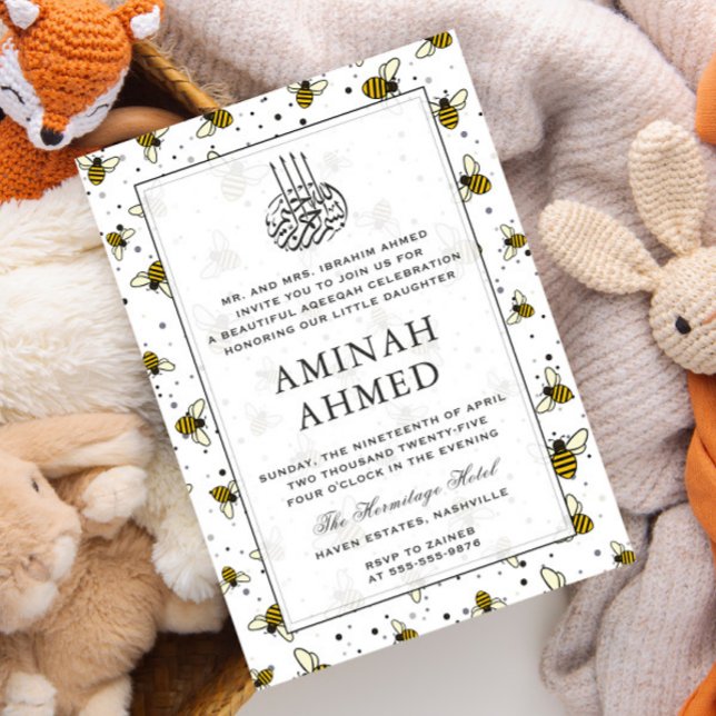Humble Bee Pattern Islamische Neutrale Aqiqa Aqeeq Einladung (Von Creator hochgeladen)