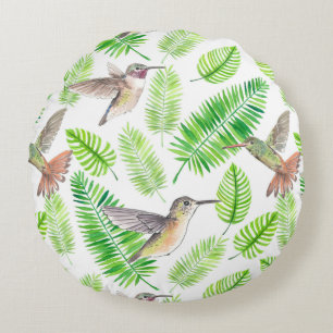 Humingvögel und tropische Blätter Rundes Kissen