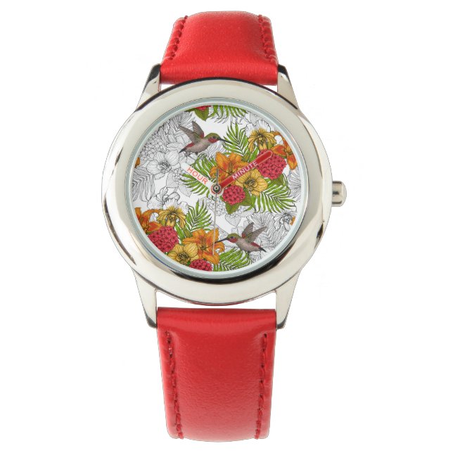 Humingvögel und tropisches Bouquet Armbanduhr (Vorderseite)
