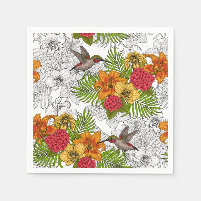 Humingvögel und tropisches Bouquet Serviette (Vorderseite)