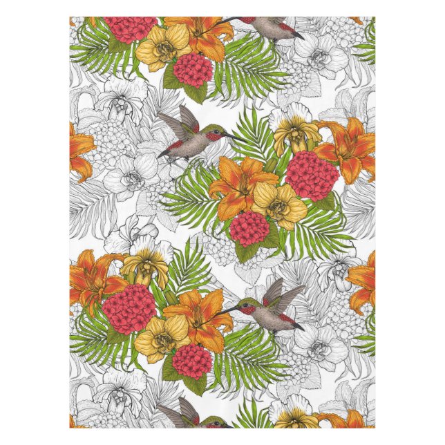 Humingvögel und tropisches Bouquet Tischdecke (Vorderseite)