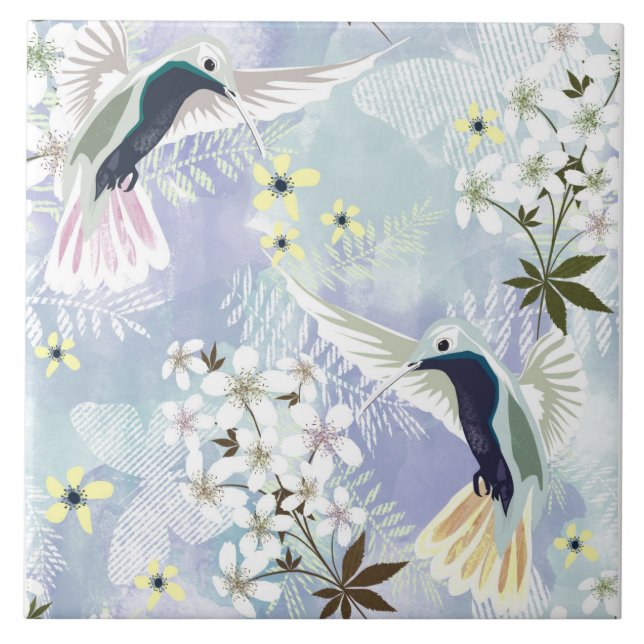 Humingvogel und weiße Blume Fliese (Vorderseite)