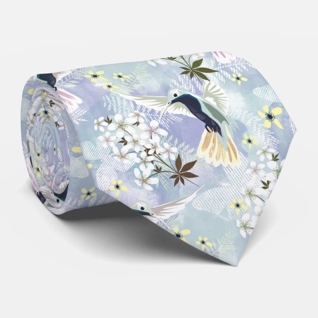 Humingvogel und weiße Blume Krawatte (Gerollt)