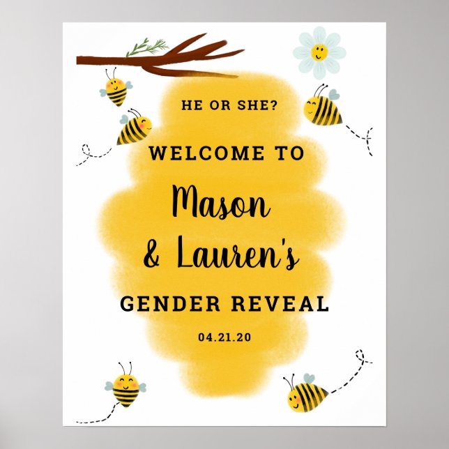 Humle Bienengender Reveal Begrüßungszeichen Poster (Vorne)