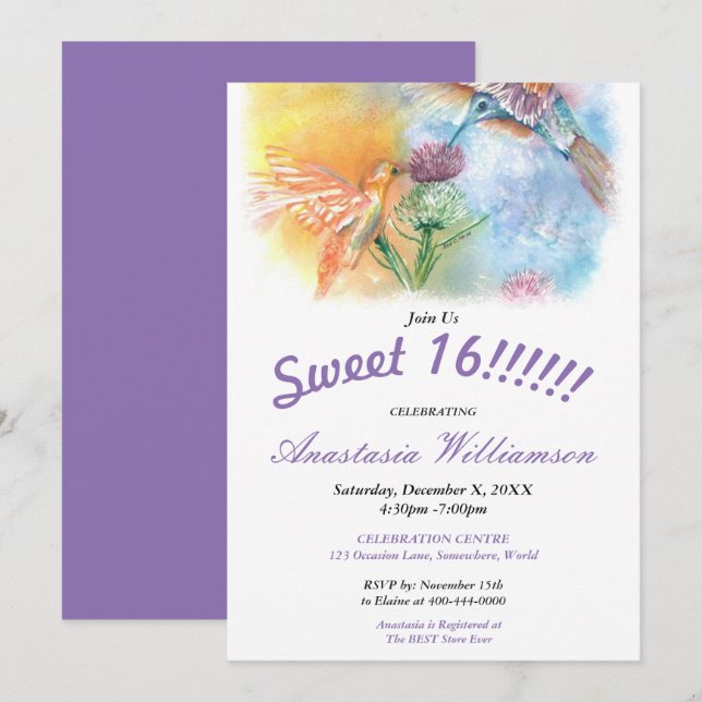 HUMMBIRDS SWEET 16! PARTY EINLADUNG (Vorne/Hinten)