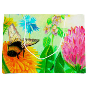 Hummel auf einer Dandelion-Blume-Illustration Große Geschenktüte
