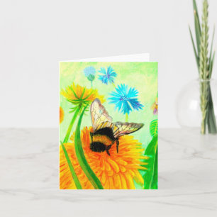 Hummel auf einer Löwenzahnblumen-Illustration Karte