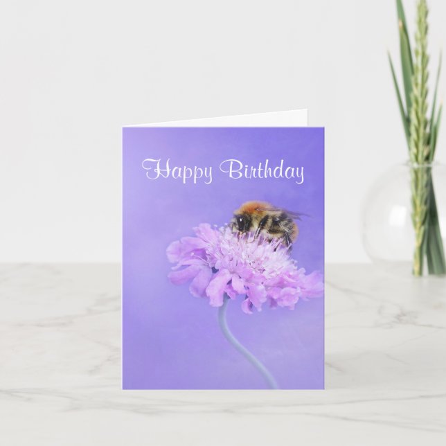 Hummel auf einer rosafarbenen Blume Glücklich Gebu Karte (Vorderseite)