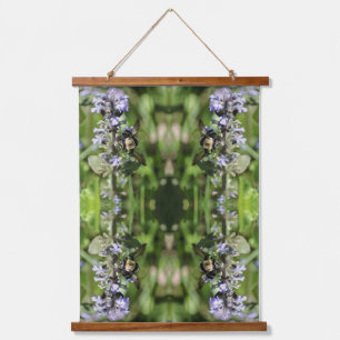 Hummel auf Lila Blume Natur Abstrakt Wandteppich Mit Holzrahmen