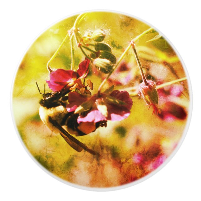 Hummel auf rosa Blume Abstrakt gestört Keramikknauf (Vorderseite)