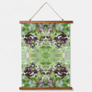 Hummel auf rosa Blume Natur Abstrakt Wandteppich Mit Holzrahmen