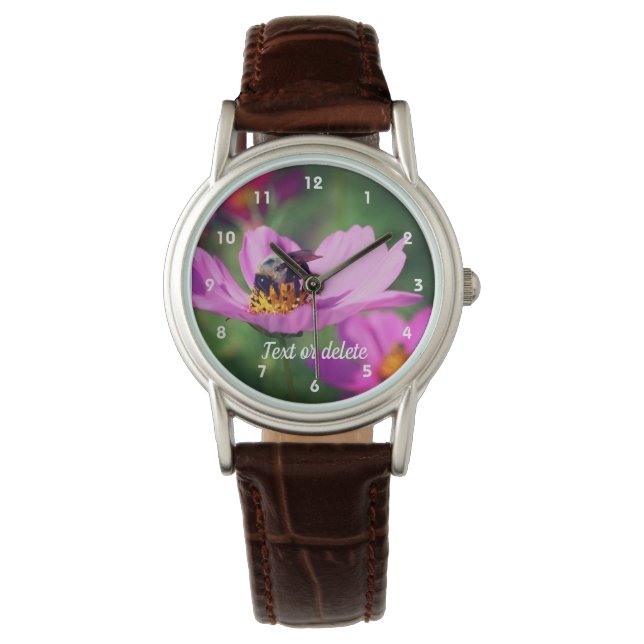Hummel auf rosa Kosmos Personalisiert Armbanduhr (Vorderseite)