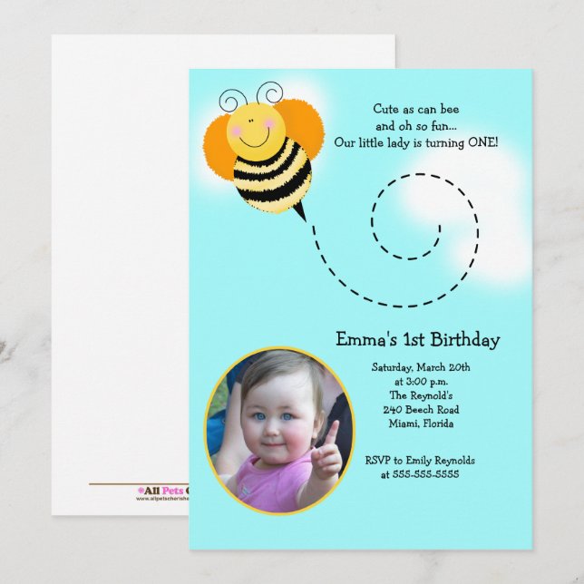 Hummel Bee Birthday Foto Einladung (Vorne/Hinten)