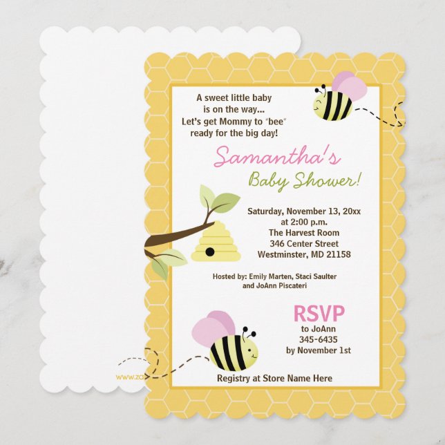 Hummel Bee Pink Wings Die Ausschneiden Kinderdusch Einladung (Vorne/Hinten)