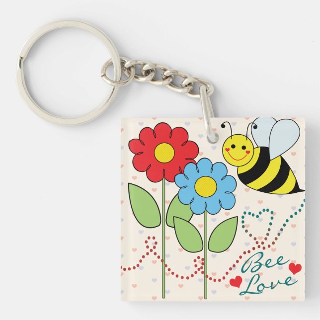 Hummel-Biene mit Blumen-Bienen-Liebe Schlüsselanhänger (Vorderseite)