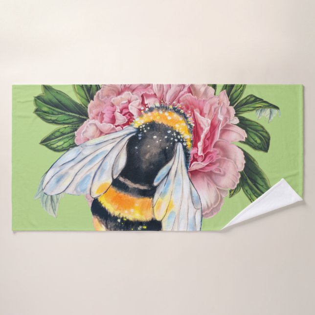 Hummel-Biene und Pfingstrose Badhandtuch Set (Badehandtuch)