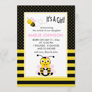Hummel-Bienen-Baby-Mädchen-Geburt Annoucement Ankündigung