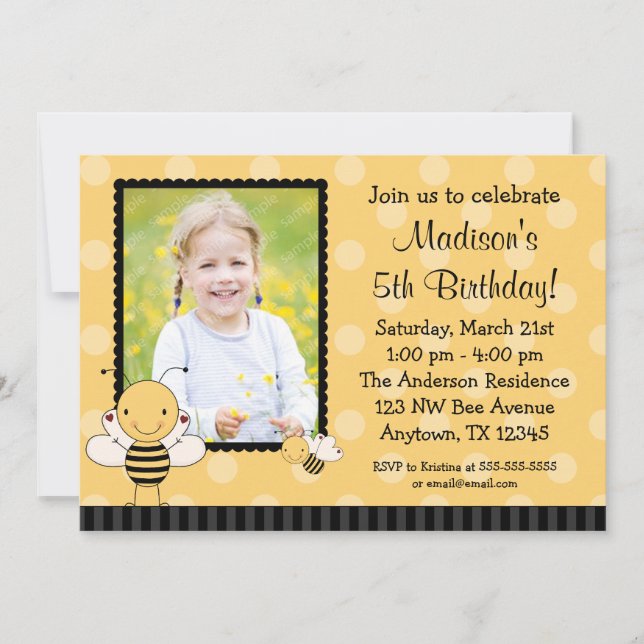 Hummel-Bienen-Foto-Geburtstags-Party Einladungen (Vorderseite)