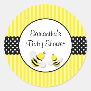 Hummel-Bienen-gestreifte Polka-Punkt-Baby-Dusche Runder Aufkleber