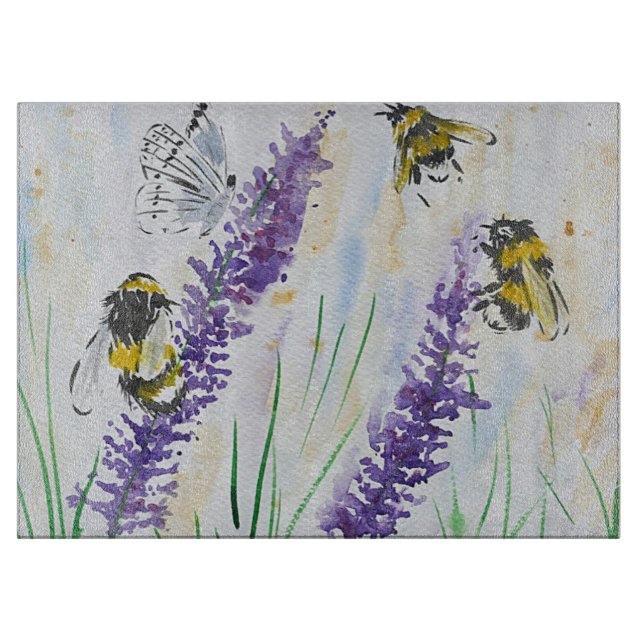 Hummel-Bienen und Lavendel Schneidebrett (Vorderseite)