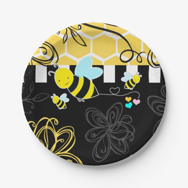 Hummel Black & Yellow Baby Dusche Moderne Eleganz Pappteller (Vorderseite)