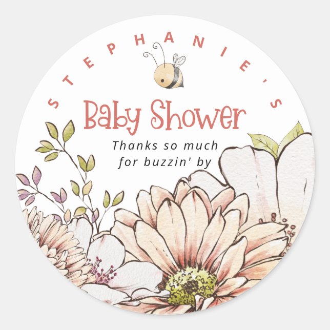 Hummel Florals Name Danke Coral Baby Dusche Runder Aufkleber (Vorderseite)